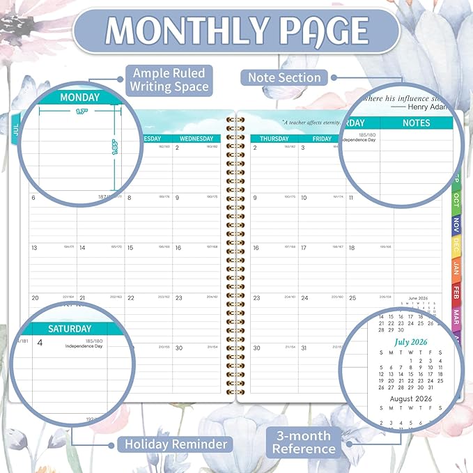 Teacher Planner 2026-2027 - Lesson Planner 2026-2027, Jul. 2026 - Jun. 2027, 8.5'' x 11'', Lesson Plan Book, Weekly and Monthly Homeschool Planner, Academic Planner with Inspirational Quotes, Colorful Tabs