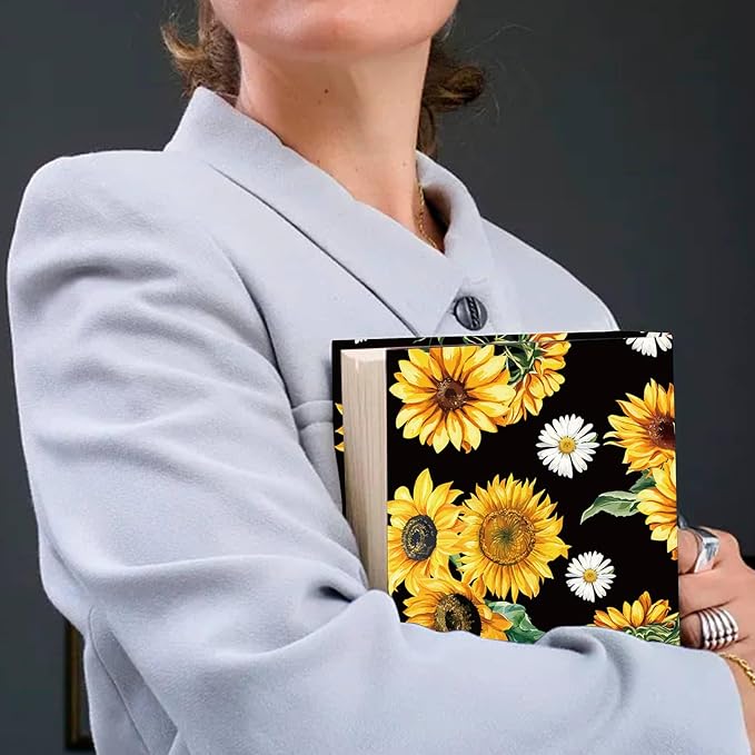 CRASPIRE Sunflower Stretchable Book Cover Floral Daisy Flower Washable Reusable Large Nylon Book Protector Elastic Notebook Wraps Suitable for Most Hardcover Books Classroom Students