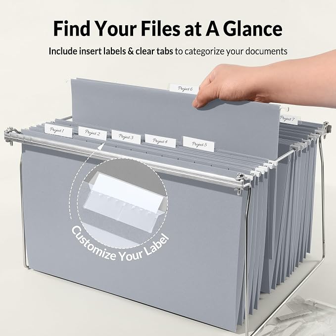 SUNEE Hanging File Folders Legal Size, Gray File Folders 25 Pack 1/5-Cut Tabs, Stay Organized for Your Home and Office Bulk File and Documents