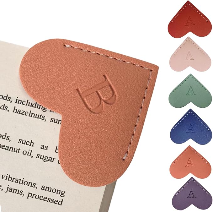 Personalized Leather Heart Bookmarks with Initials, 26 Letters Custom Corner Book Mark for Reading Women,Teacher, Student, Book Lovers Book Marker, Meaningful Gifts(Purple & Orange,B)