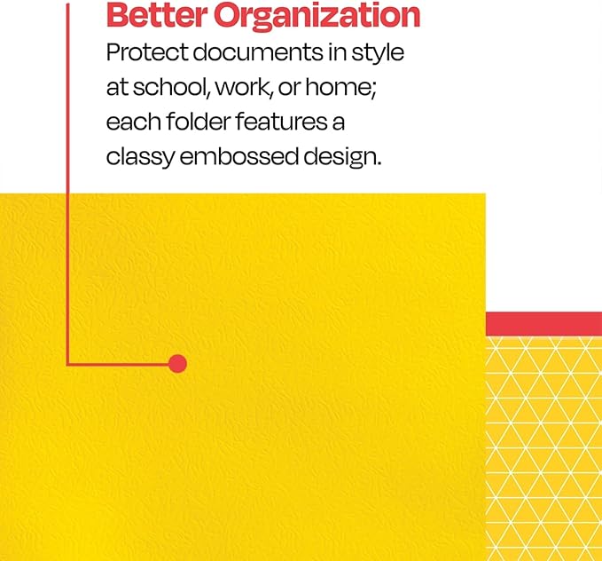 School Smart Extra-Large Folders with Pockets, 9 x 12 Inches, Yellow, Pack of 25