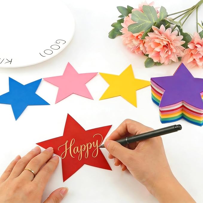 72 Pcs 5.5 Inches Large Paper Star Cutouts, 9-Color Assorted Star Shape Die Cut for Bulletin Board Decor, Classroom Wall, Patriotic 4th of July Party Decor, Teacher School Supplies, DIY Crafts