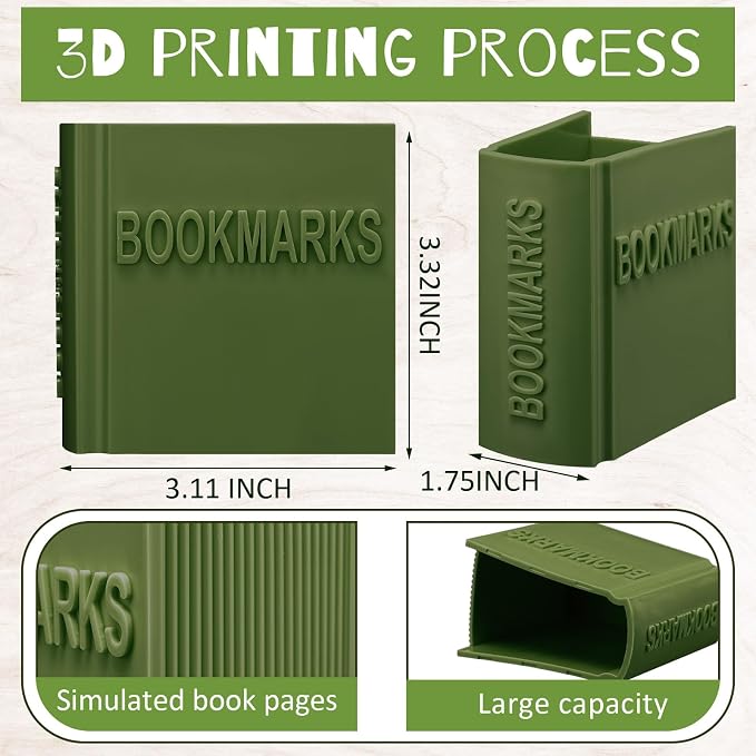 Honeydak 3D Printed Book Shaped Bookmark Holder Book Lover Gift Bookish Accessory Office Desk Supplies Funny Bookmark Accessories End of Year Gift for Teacher(Green)