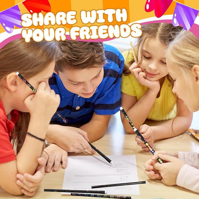 Sabary 24 Pcs Happy Birthday Pencils Colorful Birthday School Student Supplies Unsharpened HB Pencils with Erasers Stationery Bulk for Teacher Classroom Reward Party Supplies (Black)