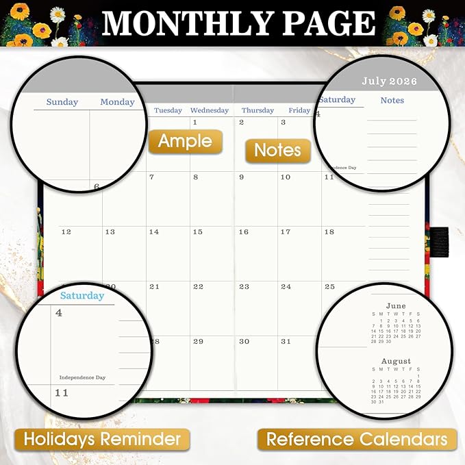 Pocket Calendar 2026-2029 - 3-Year Monthly Pocket Calendar from July 2026-June 2029, 6.4" x 3.8", 2026-2028 Pockets Calendars for Purse, Monthly Planner with Bookmark