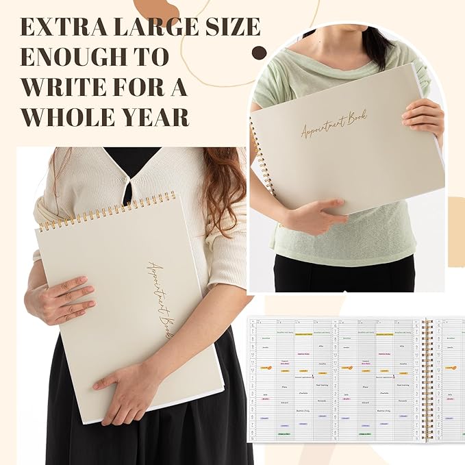 Maitys 2026-2027 Large 8 Column Salon Appointment Book 11.46 x 16.26 for Hairstylist Spa Business, Hourly Planner 15 Minute Interval, 200 Pages Undated 6 Am 9 Pm Spiral Bound Checklist Planner