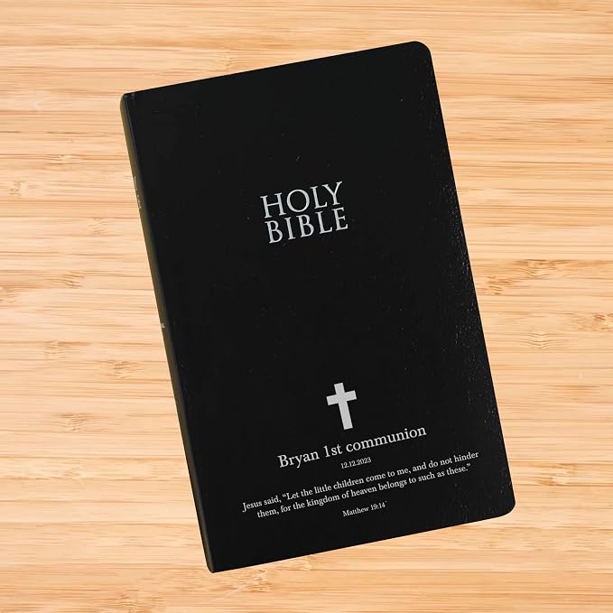 Personalized NIV Bible New International Version Faux Leather SMALL PRINT Economy Bible with Custom Name Up to 3 Rows of Text with Red-Highlighted Verses, Custom Gift for Christian & Religious Events