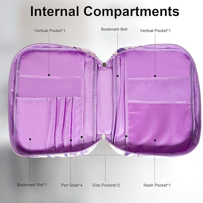 Bible Cover for Men Women, Zippered Bible Carrying Case Bible Protective Bag with Handle and Adjustable Shoulder Strap, Gift for Women Men Kids (Purple Flower)