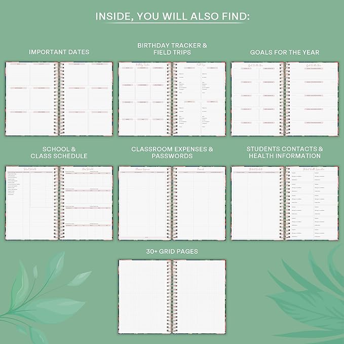 PLANBERRY Teacher Planner – Undated School Year Plan Book for Teachers with Calendars & Lesson Plans – Planner for Classroom Organization & Homeschool – 8”x10.5” Hardcover (Vivid Flora)