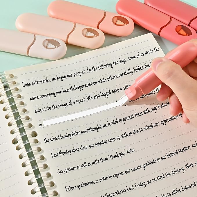 Temiary 12Pcs Cute White Smooth Pull Out Tape, Easy to Use White Correction Pens, 1/5 x 236in Smooth Writing & Aesthetic Office School Supplies (Pink)
