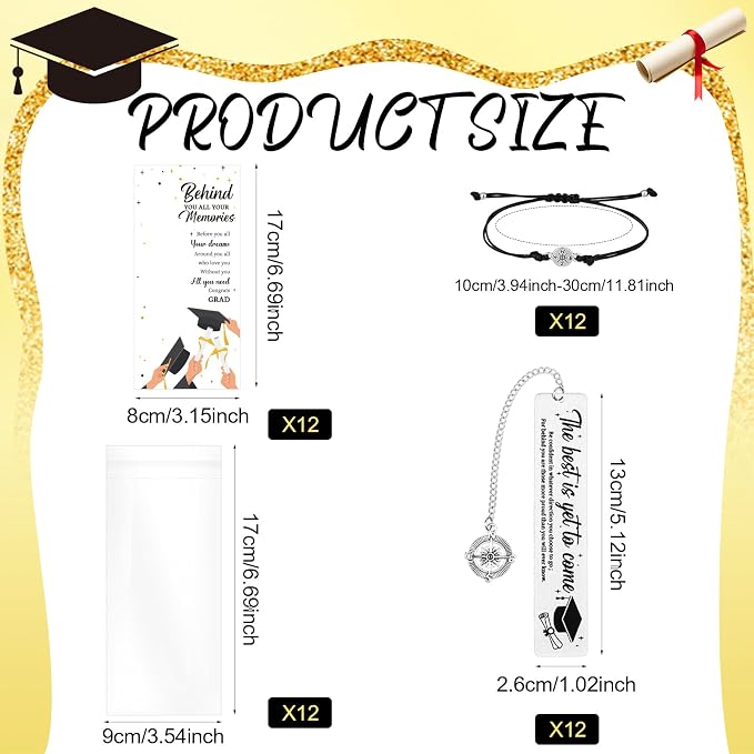 12 Sets Class of 2026 Graduation Gifts Compass Bracelets Graduation Bookmarks Inspirational Greeting Cards Graduate Party Favors Congrats Grad Gifts for College Middle High School Inspirational Gift