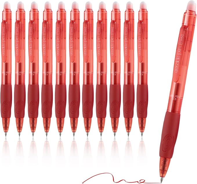 EUSOAR Erasable Gel Pens, 12-Pack Retractable School Red Erasable Pens (0.5mm), Dry Erase Pen Take Notes Smooth Writing for Crossword Puzzles Planner Scheduling Appointments Sketching