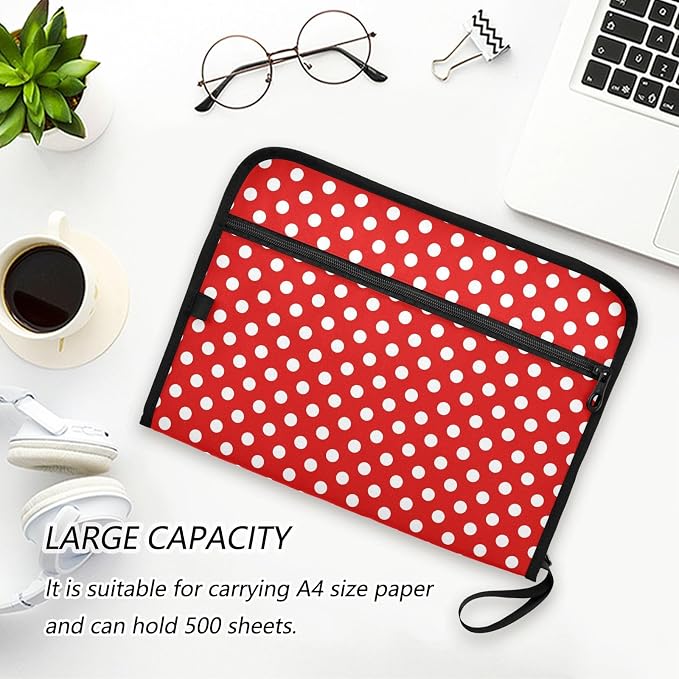 ALAZA Polka Dot Red White 13 Pocket Expanding File Folder with Labels, Accordion File Folder File Organizer Letter A4 Paper for Office School Student