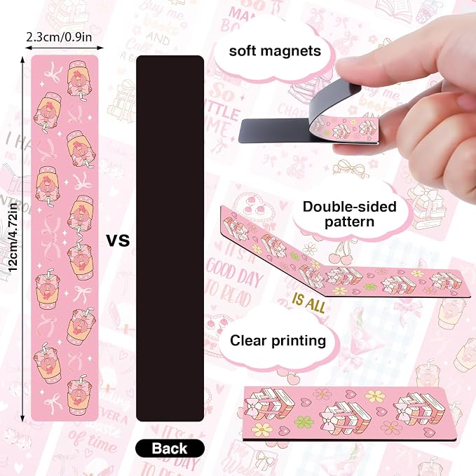 Wxiben Coquete Magnetic Bookmark Gifts - 30PCS Bows Magnetic Bookmarks Pink Bow Book Marks Cute Flower Cake Cherries Page Magnets Marker Clip for Book Lovers Reading Bookis Gift