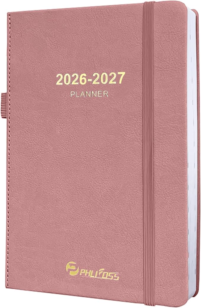 Daily Planner 2026-2027, One Page Per Day, Academic Calendar (July 2026 - June 2027), Appointment Book with Time Slots and Monthly Tabs, 5.7" x 8.25", Pocket, Leather Cove (Pink)