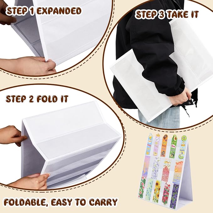 Faccito Bookmark Display Stand, Double Sided Portable Holder for Bookmarks, White Desktop Display Rack for Craft Fairs, Bookstores, Home Use, No Assembly Required