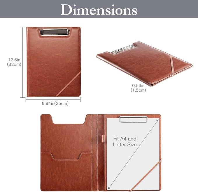 ProCase Clipboard Folder Portfolio, Leather Business Padfolio Organizer Letter Size Professional Folder Binder for Interview Meeting Resume Office Conference School -Brown