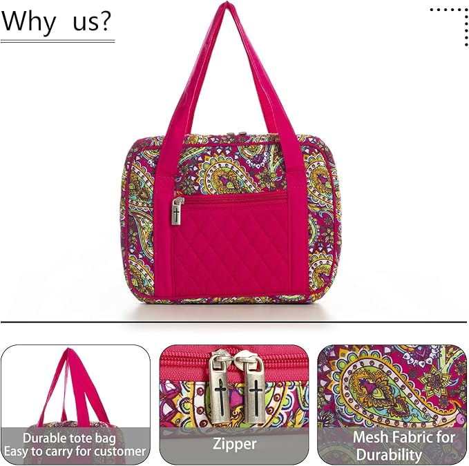 DIWI Quilted Bible Cover Extra Large Sizes 11.25 X 8.25 X 2.75 Inches Bible Tote Good Book Case (XL, C2 Magenta Paisley)