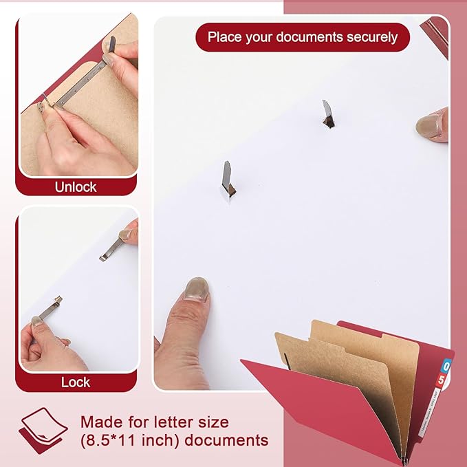 24 Pcs Classification Folders Letter Size, 2 Dividers Pressboard File Folder Bulk with Fasteners, Expanding File Organizer for Teachers, Clergy, Office, Church Christmas Donations(Dark Red)