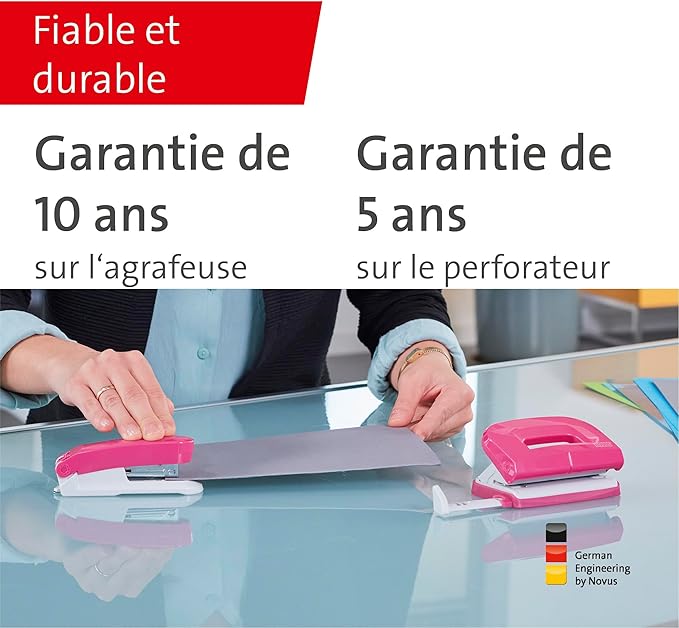 Novus 020-1874 Twin Set Stapler with Punch E 15/E 210 – Desk Set Pink