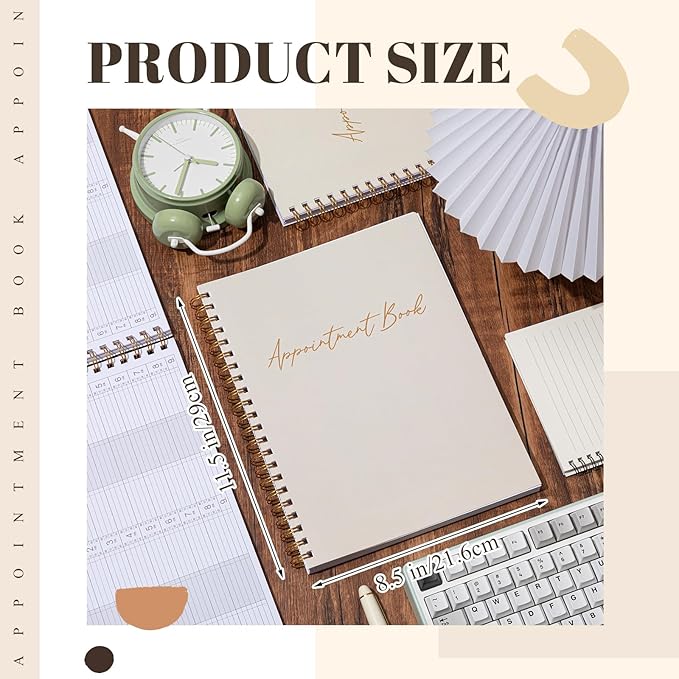 Maitys 2026-2027 4 Column Salon Appointment Book for Hairstylist Spa Business, Hourly Planner 15 Minute Interval, 200 Pages Undated 6 Am 9 Pm Spiral Bound Checklist Planner(Beige, Minimalist)
