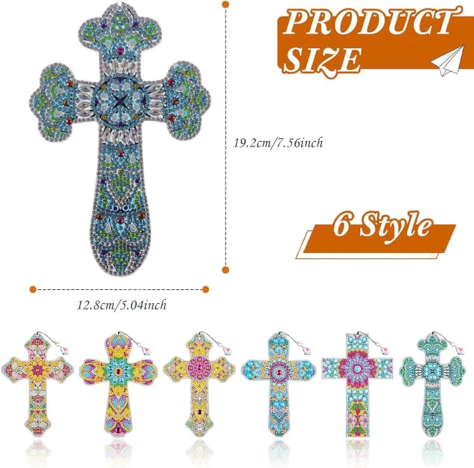 VI-FA 6 Pcs Cross 5D Diamond Art Bookmarks for Adult DIY Painting Kit Christmas Religious Christians Gifts Crystal Cross Rhinestone Decor for Reading Lover Home Office DIY Crafts