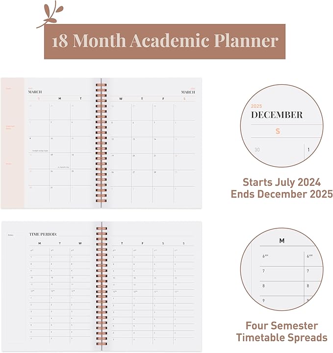 Rileys Academic Planner 2025-2026, Daily, Weekly & Monthly Planner, July 2025 - June 2026, Student Notes Pages, Twin-Wire Binding, Weekly Agenda for School & Work (8.5 x 11-Inches, Green, Deco)