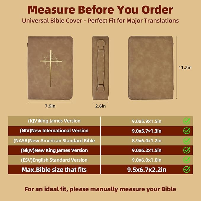 Bible Cover Case for Women, Bible Bag with Phone Pocket, PU Leather Large Carrying Book case with Minimalist Debossed Design – Christian Bible Accessories for Girls & Women (Brown)