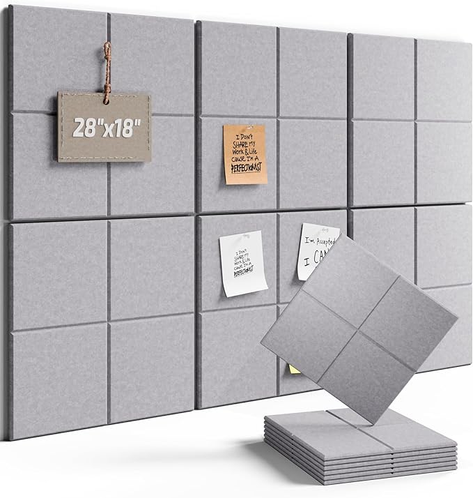 Fluxynara Felt Bulletin Board Tiles -28"x18" Cork Board Alternative for Office Decor, Push Pin Board Wall Organizer 6-Pack - Soft Gray