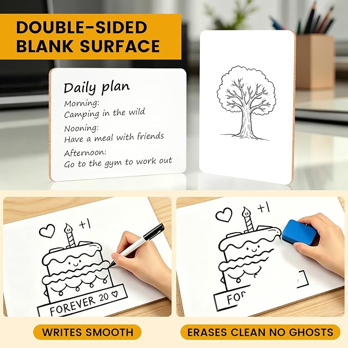 24 Pack Small White Board Dry Erase Boards for Students, 9" x 12" Double Sided Mini White boards with 24 Markers and 24 Erasers, Personal Lapboards for Kids, Teacher, Office, Classroom School Supplies
