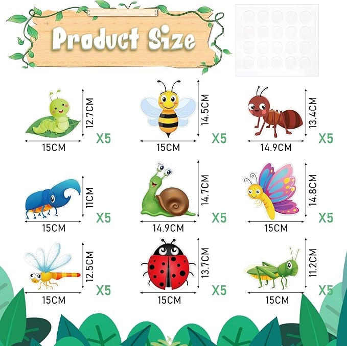 45 Pcs Bugs Bulletin Board Cutouts Insect Cutouts Bug Mini Accents Card Insect Theme Cutouts Summer Classroom Decoration Butterfly Bee Cutouts for Early Childhood Teacher Student School Party Supplies
