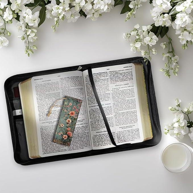 Bible Cover PU Leather Bible Case with Bookmark Vintage Flower Branch Bible Carrying Case for Women Men Christian Bible Note Books Carrying Accessories20.5x28x5.5cm