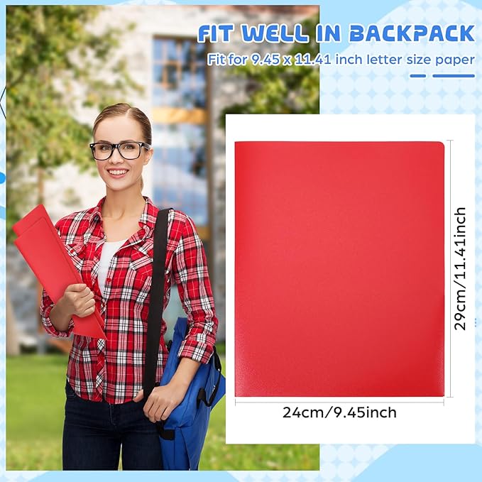 24 Pcs Red Heavy Duty Plastic Folders 2 Pocket File Folder Fit Letter Size for Home Office School Communication Presentation Report Sheet Protectors (Red)
