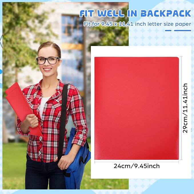 1 Pcs Heavy Duty Plastic Folders 2 Pocket File Folder Fit Letter Size for Home Office School Communication Presentation Report Sheet Protectors (Red)