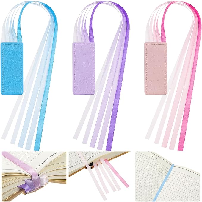 Outus 3 Pieces Bible Ribbon Bookmark Markers Artificial Leather Bookmark with Ribbons for Books Office(Lively,Morandi)