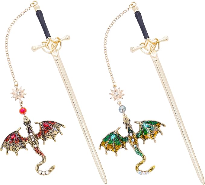 Dragon Sword Metal Bookmarks - 2 PCs Fantasy Book Marks Gifts for Reading Cool Red Green Page Makers Merch for Men Boys Kids Novel Fans Lovers Readers Bookish Birthday School Accessories