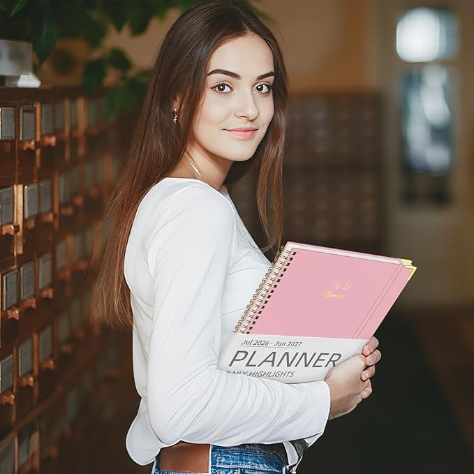 Academic Planner 2026-2027 (8.5" x 11") - Weekly & Monthly Planner (Jul. 2026 - Jun. 2027), Column View Calendar Organizers, Hardcover Agenda Book with Tabs for Office & School, Pink