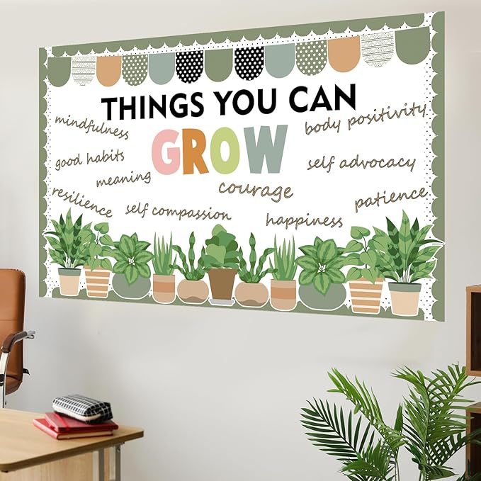 Summer Plant Classroom Bulletin Board Decorations Greenery Motivational Bulletin Board Set Plant Positive Growth Mindset Paper Cutouts for Back to School Nursery Elementary Home Wall Decor