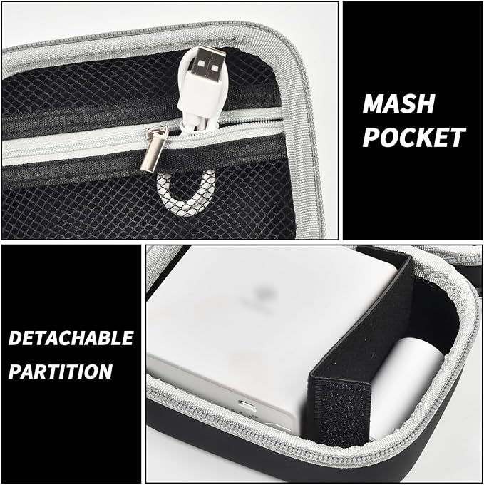 Case Compatible with Phomemo M02/ T02/ M02S/ M02 pro/ Q30S/ M02X Inkless Sticker Photo Printer. Mini Portable Printer Storage Carrying Holder for Label Maker, Thermal Paper, USB Cable (Box Only)-Black