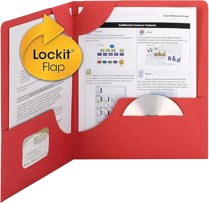 Smead Lockit Two-Pocket Heavyweight Folder, Letter Size, Red, 25 per Box (87980)