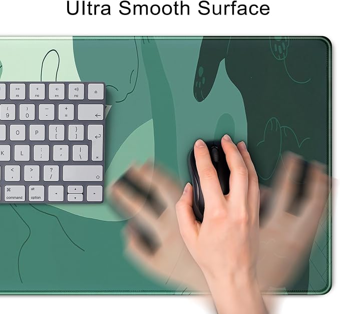 Cute Green Cat Desk Mat Extended Mouse Pad Large Gaming Mousepad XL Long Desk Pad Minimalist Laptop Keyboard Pad Deskmat Deskpad Desktop Mouse Mat Big 31.5"x11.8" with Stitched Edges