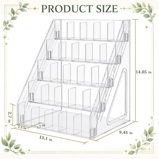 5 Tier Bookmark Display Stand with 25 Pockets, Clear Vendor Display Rack for Bookmarks, Stickers, Greeting Cards, Business Cards, Portable Countertop Organizer for Craft Fairs, Retail Stores, Vendors