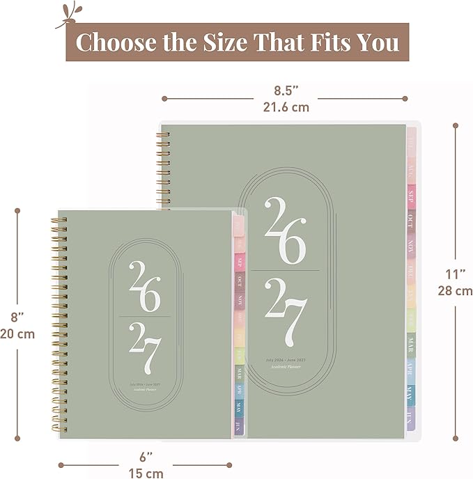 Rileys Academic Planner 2026-2027, Daily, Weekly & Monthly Planner, July 2026 - June 2027, Student Notes Pages, Twin-Wire Binding, Weekly Agenda for School & Work (8 x 6-Inches, Green)