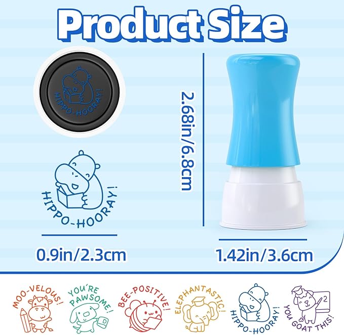 6-Piece Set of Teacher Stamps - Encouraging Animal Grading for Classroom Teacher Stamps for Grading Teacher Stamp Self Inking Stamp Behavior Stamps (Big Handle)