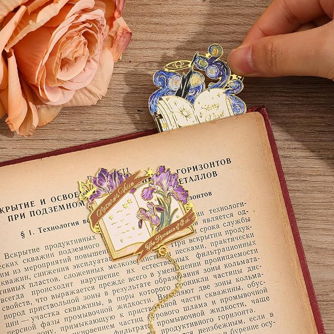 icceemee 4pcs Metal Oil Painting Theme Bookmarks with Bookmarks for Women, Writers, Readers Durable Book Markers Book Accessories Unique Gifts for Men, Women