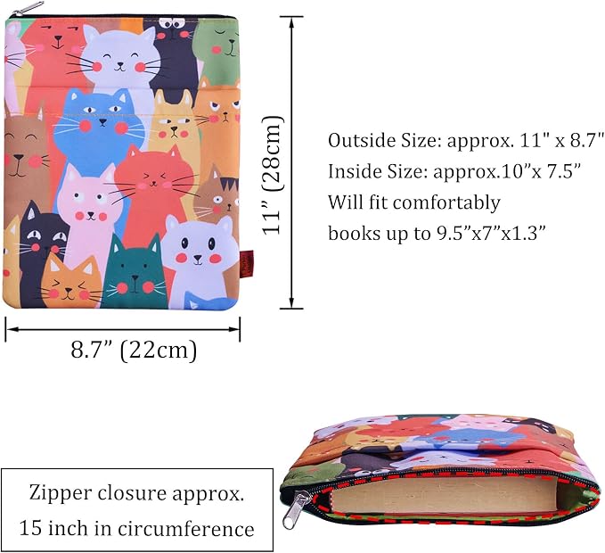 Book Sleeve for Book Lovers, Bookish Book Protector, Book Covers for Paperbacks, Washable Fabric, Book Sleeves with Zipper, Medium 11 Inch X 8.7 Inch