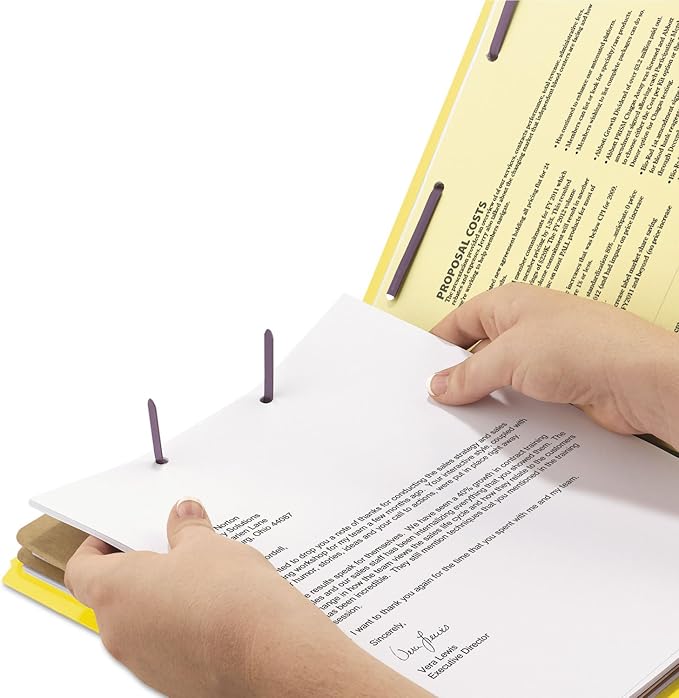 Smead 100% Recycled End Tab Pressboard Classification File Folder with SafeSHIELD Fasteners, 2 Dividers, 2" Expansion, Legal Size, Yellow, 10 per Box (29789)