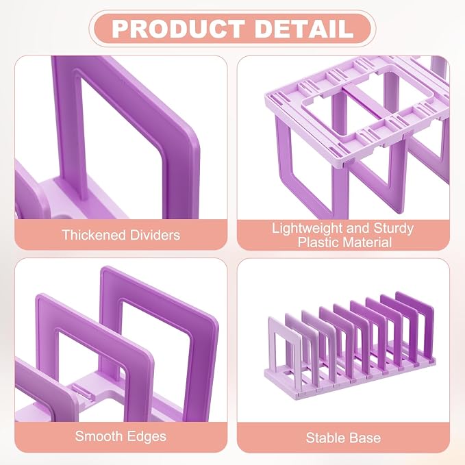 PATIKIL Desk File Sorter, 8 Section Plastic Desktop File Folder Vertical Dividers Mail Letter Organizer Magazine Holder Rack Stand for Home Office Classroom Library Bookshelf, Purple