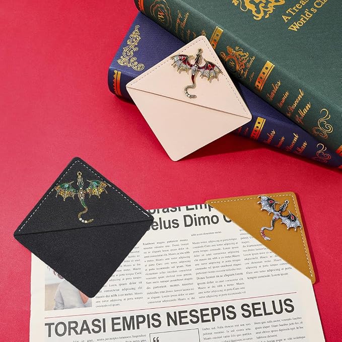 3PC Dragon Leather Corner Metal Bookmark,High-Quality Fourth Wing Bookmarks Page Saver, Chic Book Accessory for Bookworms, Great Gift for Dragon & Book Lovers(Dragon)