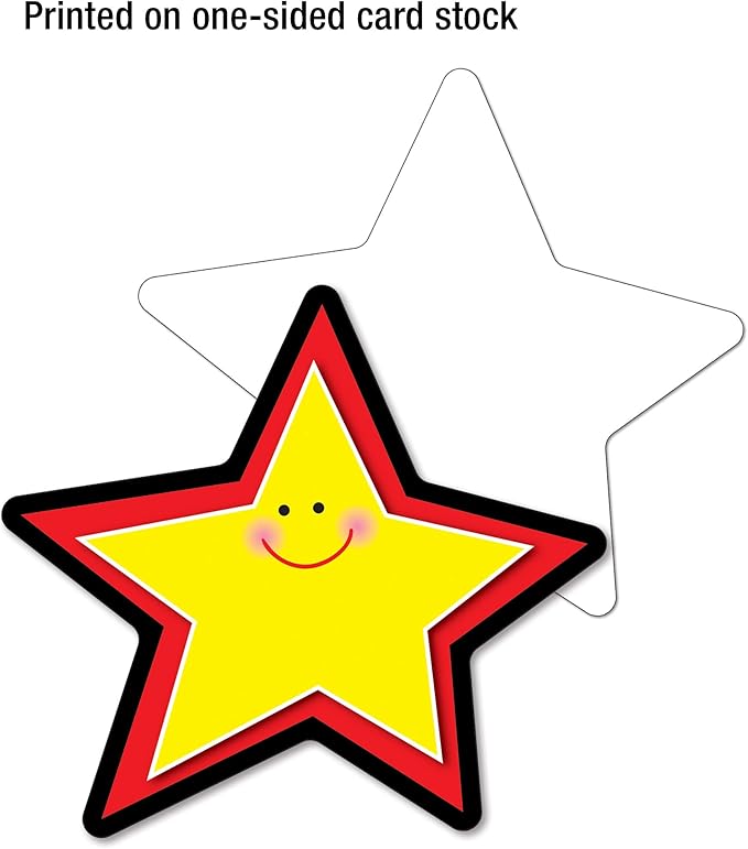 Carson Dellosa 36-Piece Yellow Stars Bulletin Board Cutouts, Yellow Stars with Smiley Faces Cutouts for Bulletin Board, Star Classroom Cutouts, Elementary Classroom Décor